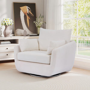 English Elm Rotatable Sherpa Fleece Swivel Chair with Built-In LED Ambient Strip for Gaming Rooms White W1658P513116