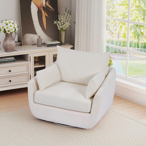 English Elm Rotatable Sherpa Fleece Swivel Chair with Built-In LED Ambient Strip for Gaming Rooms White W1658P513116