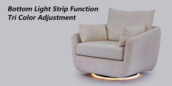 English Elm Rotatable Sherpa Fleece Swivel Chair with Built-In LED Ambient Strip for Gaming Rooms White W1658P513116