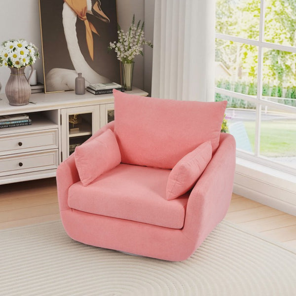 English Elm Rotatable Sherpa Fleece Swivel Chair with Built-In LED Ambient Strip for Gaming Rooms Pink W1658P513125