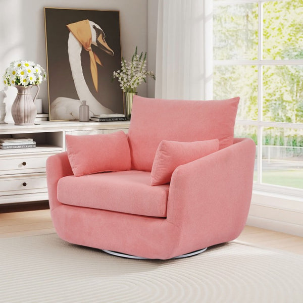 English Elm Rotatable Sherpa Fleece Swivel Chair with Built-In LED Ambient Strip for Gaming Rooms Pink W1658P513125