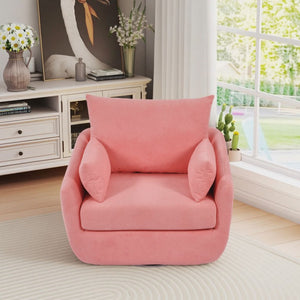 English Elm Rotatable Sherpa Fleece Swivel Chair with Built-In LED Ambient Strip for Gaming Rooms Pink W1658P513125