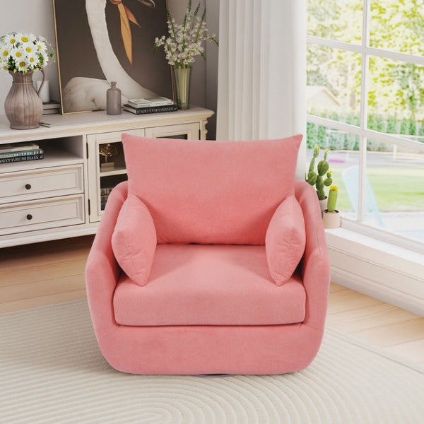 English Elm Rotatable Sherpa Fleece Swivel Chair with Built-In LED Ambient Strip for Gaming Rooms Pink W1658P513125