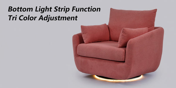 English Elm Rotatable Sherpa Fleece Swivel Chair with Built-In LED Ambient Strip for Gaming Rooms Pink W1658P513125