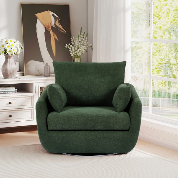 English Elm Rotatable Sherpa Fleece Swivel Chair with Built-In LED Ambient Strip for Gaming Rooms Green W1658P513156