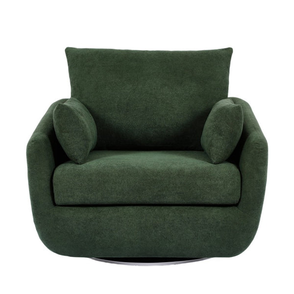 English Elm Rotatable Sherpa Fleece Swivel Chair with Built-In LED Ambient Strip for Gaming Rooms Green W1658P513156