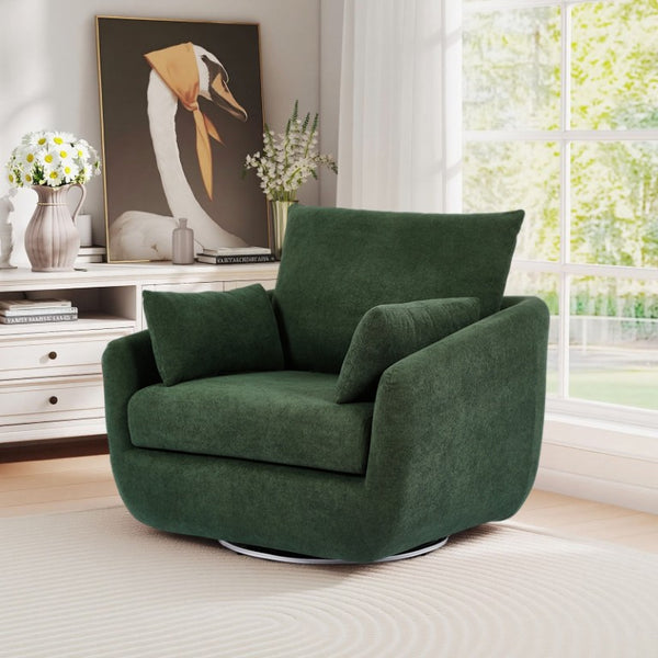 English Elm Rotatable Sherpa Fleece Swivel Chair with Built-In LED Ambient Strip for Gaming Rooms Green W1658P513156