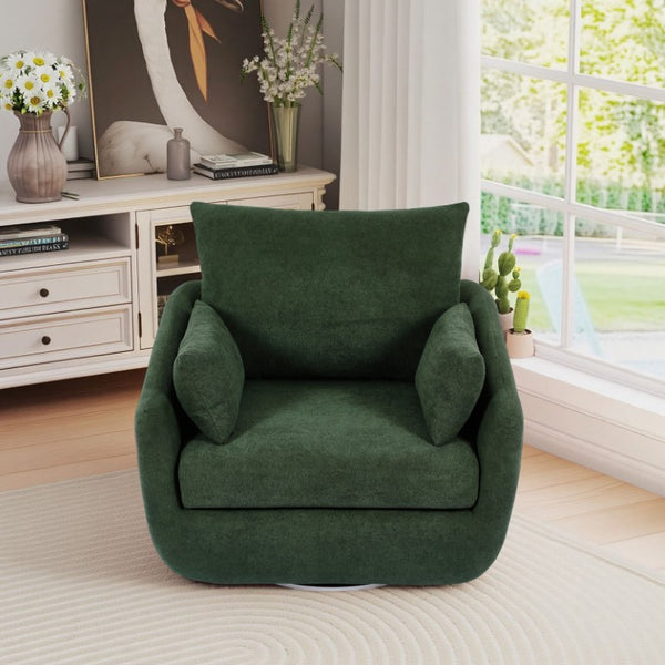 English Elm Rotatable Sherpa Fleece Swivel Chair with Built-In LED Ambient Strip for Gaming Rooms Green W1658P513156