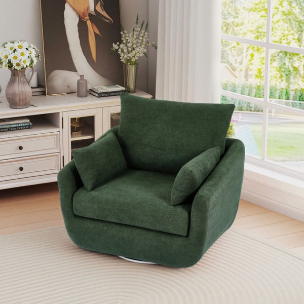 English Elm Rotatable Sherpa Fleece Swivel Chair with Built-In LED Ambient Strip for Gaming Rooms Green W1658P513156