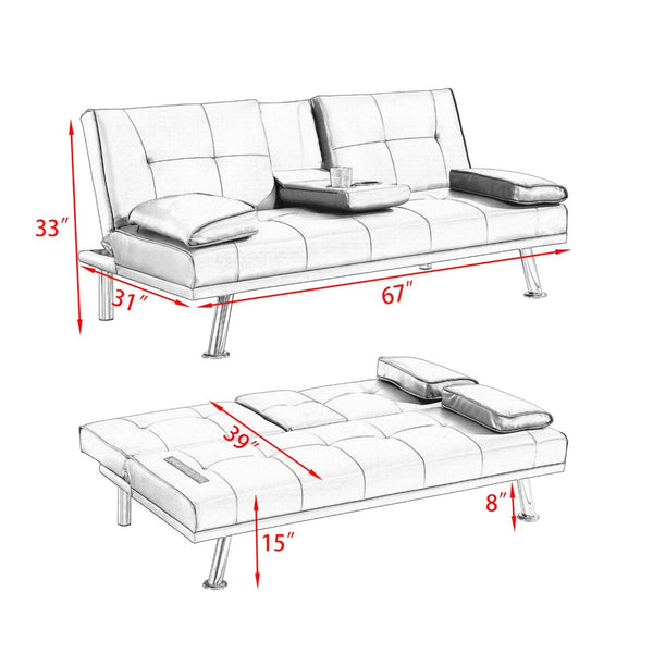 English Elm 67-inch Pu Leather Convertible Sleeper Sofa with Built-in Coffee Table for Studio Spaces W1658P520297