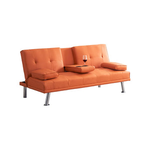 English Elm 67-inch Pu Leather Convertible Sleeper Sofa with Built-in Coffee Table for Studio Spaces W1658P520297