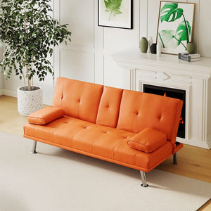 English Elm 67-inch Pu Leather Convertible Sleeper Sofa with Built-in Coffee Table for Studio Spaces W1658P520297