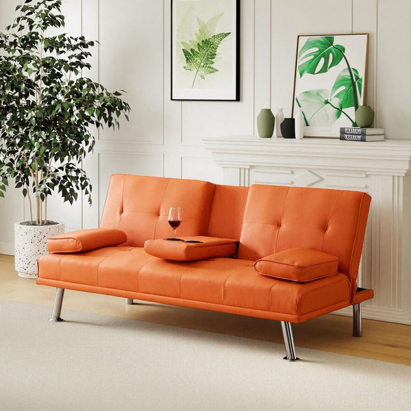 English Elm 67-inch Pu Leather Convertible Sleeper Sofa with Built-in Coffee Table for Studio Spaces W1658P520297