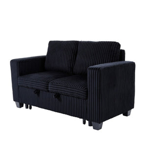 English Elm 58.1 Inch Corduroy Modular Sleeper Loveseat Convertible Sofa for Studio Apartments Black W1658S00175