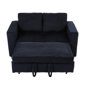 English Elm 58.1 Inch Corduroy Modular Sleeper Loveseat Convertible Sofa for Studio Apartments Black W1658S00175
