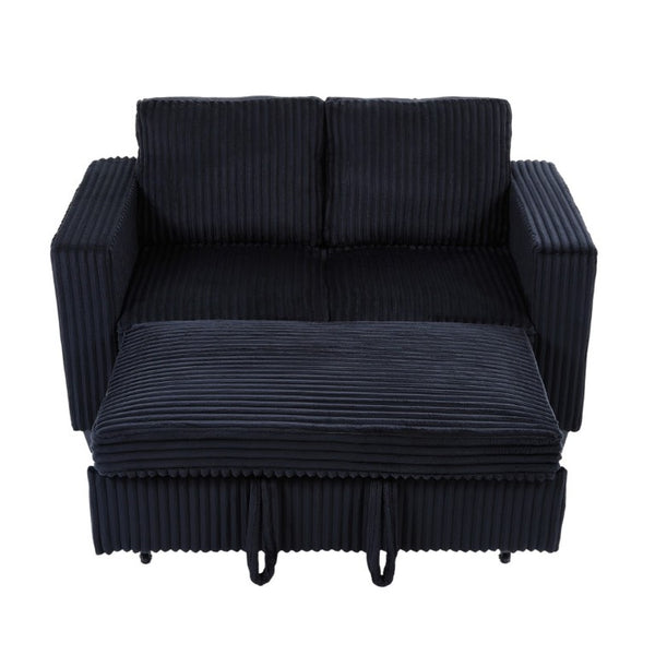 English Elm 58.1 Inch Corduroy Modular Sleeper Loveseat Convertible Sofa for Studio Apartments Black W1658S00175