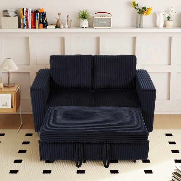 English Elm 58.1 Inch Corduroy Modular Sleeper Loveseat Convertible Sofa for Studio Apartments Black W1658S00175