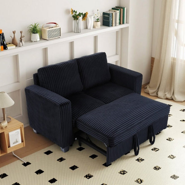 English Elm 58.1 Inch Corduroy Modular Sleeper Loveseat Convertible Sofa for Studio Apartments Black W1658S00175