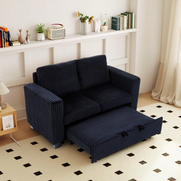 English Elm 58.1 Inch Corduroy Modular Sleeper Loveseat Convertible Sofa for Studio Apartments Black W1658S00175
