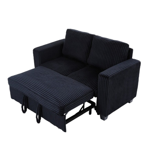 English Elm 58.1 Inch Corduroy Modular Sleeper Loveseat Convertible Sofa for Studio Apartments Black W1658S00175