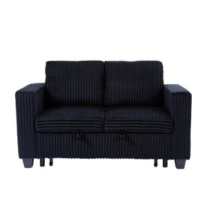 English Elm 58.1 Inch Corduroy Modular Sleeper Loveseat Convertible Sofa for Studio Apartments Black W1658S00175