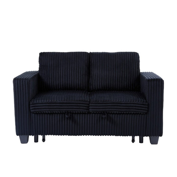 English Elm 58.1 Inch Corduroy Modular Sleeper Loveseat Convertible Sofa for Studio Apartments Black W1658S00175