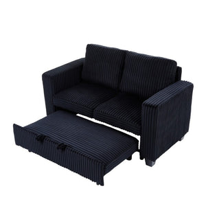 English Elm 58.1 Inch Corduroy Modular Sleeper Loveseat Convertible Sofa for Studio Apartments Black W1658S00175