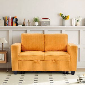 English Elm 58.1 Inch Corduroy Modular Sleeper Loveseat Convertible Sofa for Studio Apartments Orange W1658S00176