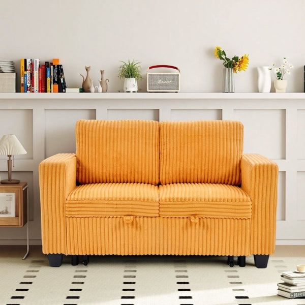 English Elm 58.1 Inch Corduroy Modular Sleeper Loveseat Convertible Sofa for Studio Apartments Orange W1658S00176
