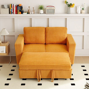 English Elm 58.1 Inch Corduroy Modular Sleeper Loveseat Convertible Sofa for Studio Apartments Orange W1658S00176