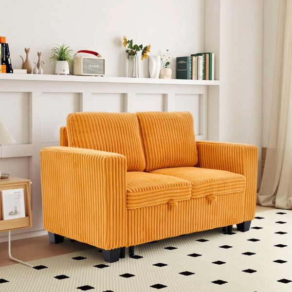 English Elm 58.1 Inch Corduroy Modular Sleeper Loveseat Convertible Sofa for Studio Apartments Orange W1658S00176