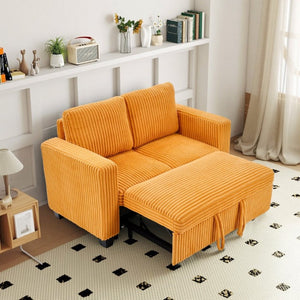 English Elm 58.1 Inch Corduroy Modular Sleeper Loveseat Convertible Sofa for Studio Apartments Orange W1658S00176