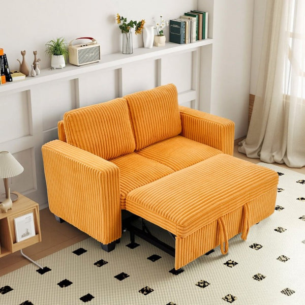 English Elm 58.1 Inch Corduroy Modular Sleeper Loveseat Convertible Sofa for Studio Apartments Orange W1658S00176