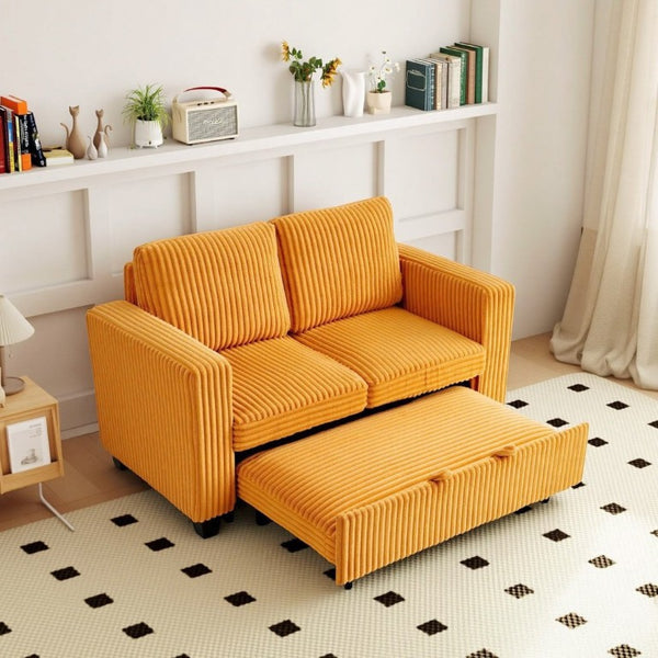 English Elm 58.1 Inch Corduroy Modular Sleeper Loveseat Convertible Sofa for Studio Apartments Orange W1658S00176