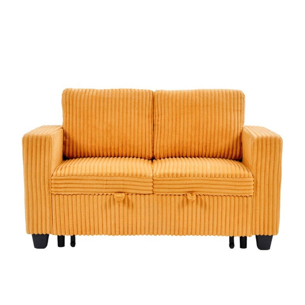 English Elm 58.1 Inch Corduroy Modular Sleeper Loveseat Convertible Sofa for Studio Apartments Orange W1658S00176