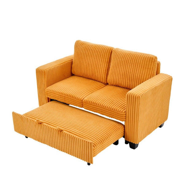 English Elm 58.1 Inch Corduroy Modular Sleeper Loveseat Convertible Sofa for Studio Apartments Orange W1658S00176