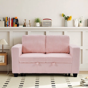 English Elm 58.1 Inch Corduroy Modular Sleeper Loveseat Convertible Sofa for Studio Apartments Pink W1658S00177