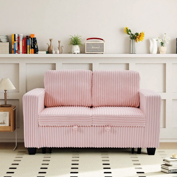 English Elm 58.1 Inch Corduroy Modular Sleeper Loveseat Convertible Sofa for Studio Apartments Pink W1658S00177