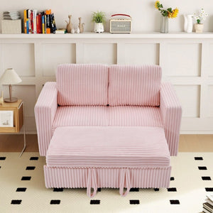 English Elm 58.1 Inch Corduroy Modular Sleeper Loveseat Convertible Sofa for Studio Apartments Pink W1658S00177