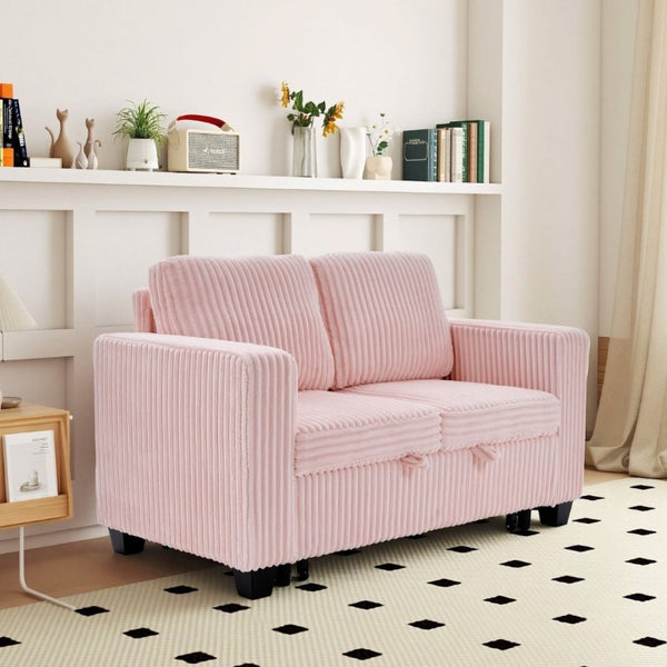 English Elm 58.1 Inch Corduroy Modular Sleeper Loveseat Convertible Sofa for Studio Apartments Pink W1658S00177