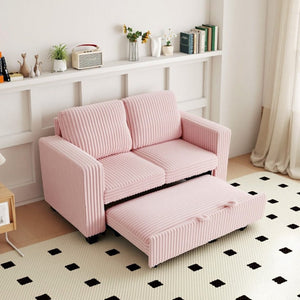 English Elm 58.1 Inch Corduroy Modular Sleeper Loveseat Convertible Sofa for Studio Apartments Pink W1658S00177