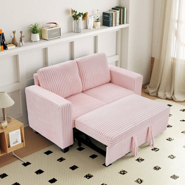 English Elm 58.1 Inch Corduroy Modular Sleeper Loveseat Convertible Sofa for Studio Apartments Pink W1658S00177