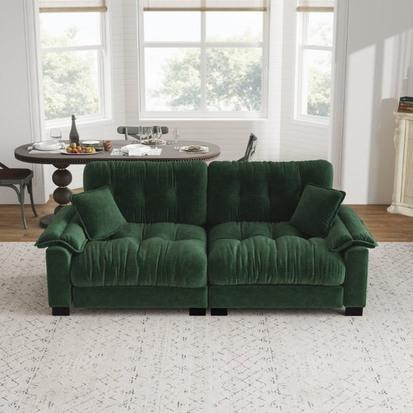 English Elm Modern Pleated Chenille Three Seat Sofa with Spring Support and Dense Foam Cushions Green W1658S00178