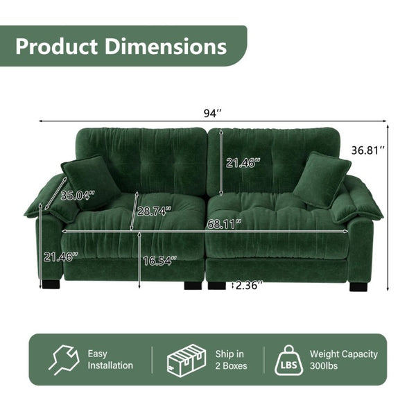 English Elm Modern Pleated Chenille Three Seat Sofa with Spring Support and Dense Foam Cushions Green W1658S00178