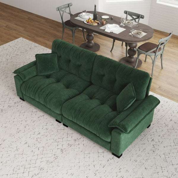 English Elm Modern Pleated Chenille Three Seat Sofa with Spring Support and Dense Foam Cushions Green W1658S00178