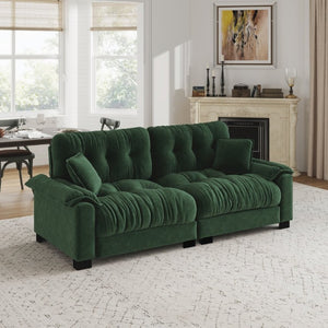 English Elm Modern Pleated Chenille Three Seat Sofa with Spring Support and Dense Foam Cushions Green W1658S00178