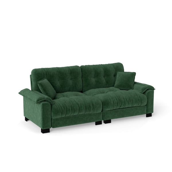 English Elm Modern Pleated Chenille Three Seat Sofa with Spring Support and Dense Foam Cushions Green W1658S00178