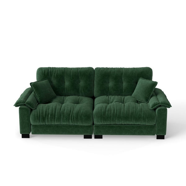 English Elm Modern Pleated Chenille Three Seat Sofa with Spring Support and Dense Foam Cushions Green W1658S00178