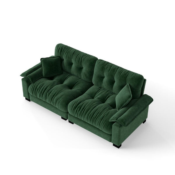 English Elm Modern Pleated Chenille Three Seat Sofa with Spring Support and Dense Foam Cushions Green W1658S00178