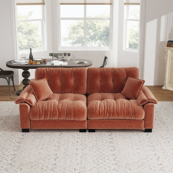 English Elm Modern Pleated Chenille Three Seat Sofa with Spring Support and Dense Foam Cushions Orange W1658S00179